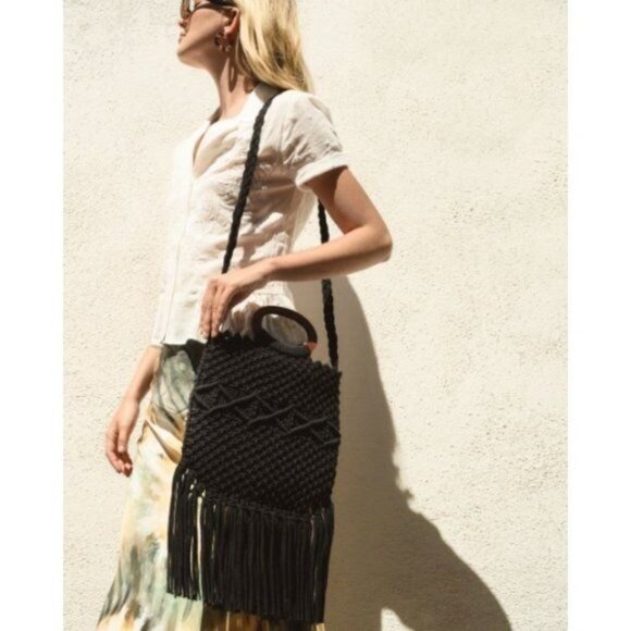 Danielle Nicole Black Macrame Fringe Bag - Picture 5 of 6